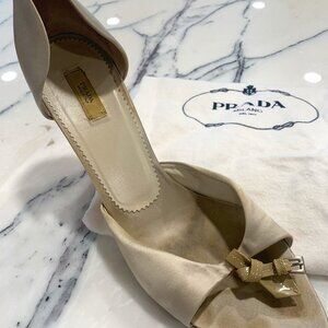 Vintage Prada Champagne Satin Peep Toe Heels